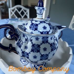 Blue and White Floral Teapot